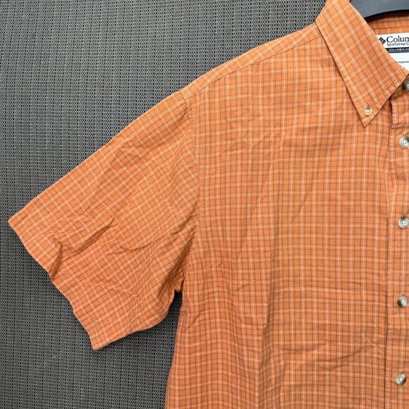 Columbia Mens Size L Orange Plaid Short Sleeve Button-Up Shirt - Picture 4 of 9